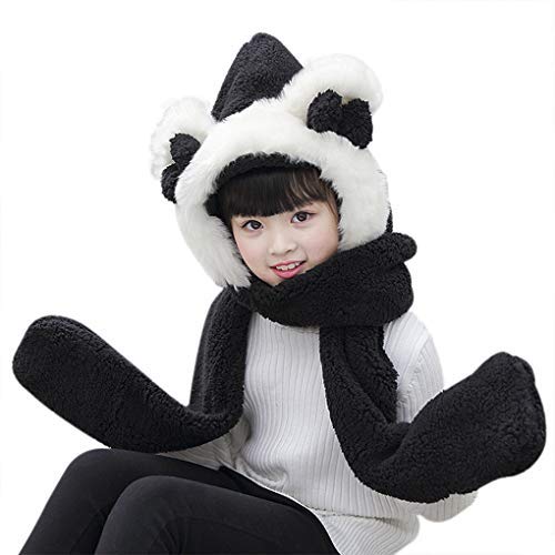 Kids Toddler Cartoon Fleece Hat Gloves Scarf 3 in 1 Set Girls Boys Winter Cute Warm Long Hoodie Earflap Hat4
