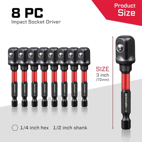 Image of Geinxurn 8Pcs Impact Socket Adapter Set,1 /2 inch Drive Square, 3 Inches Extension Bit Socket Driver Set, Adapt Your Power Drill to High Torque Impact Wrench