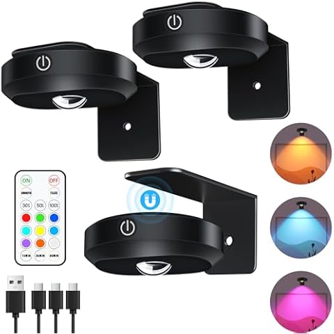 WILLED Picture Lights, 1200mAh Rechargeable Battery Operated Picture Lights, Puck Lights with Remote, 9 RGB Colors, Dimmable&Timer, Gallery Lights, Art Display Lighting for Paintings Wireless/3 Pack Cover