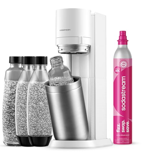 Sodastream Duo – Machine à eau pétillante avec système CO₂ Quick Connect, cylindre de gaz 60L, 2 bouteilles 1L sans BPA et 2 bouteilles en verre 1L...