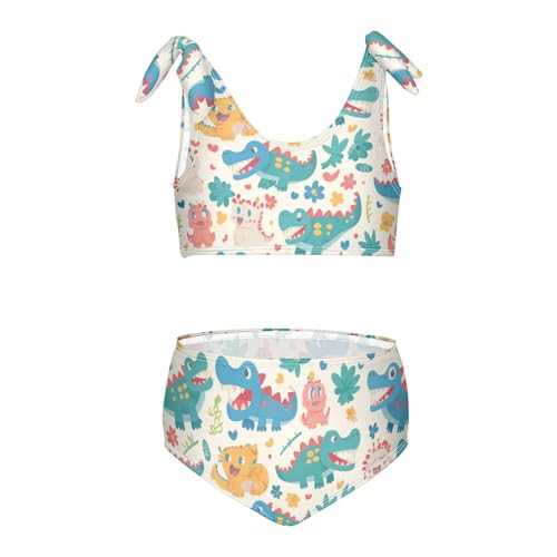 KLL Cute Cartoon Alligator Crocodile Palm Girls' Two Piece Bikini Sets Scoop Neck Swimsuit Swimwear Cute Shoulder Strap