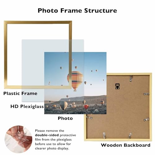 Image of JCJMY 13x13 Picture Frame Gold for Wall Hanging, Wall Mounting Horizontally or Vertically, 13 x 13 Square Wall Gallery Poster Photo Frame with Shatter Resistant Plexiglass, Gold
