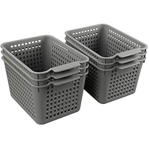 Ggbin Plastic Storage Organizer Basket, Grey Woven Plastic Baskets, 6-Pack Cover