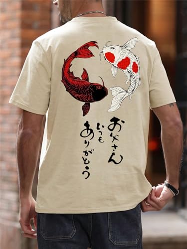 Image of COZYEASE Men's Japanese Koi Fish Graphic Tees Short Sleeve Crew Neck T-Shirt Casual Summer Tops