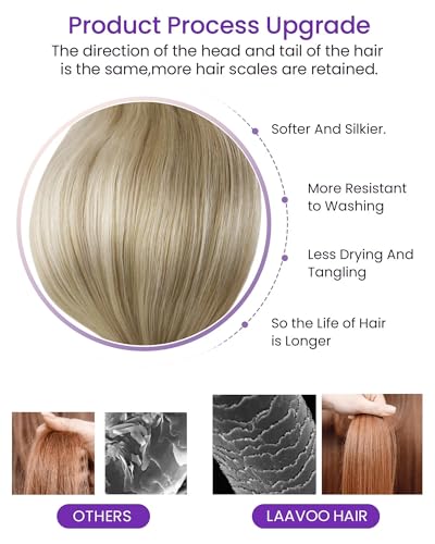 Image of LaaVoo Tape in Extensions Human Hair Dark Ash Blonde Highlighted with Light Blonde Tape in Hair Extensions Real Human Hair 18 Inch 40pcs 100g