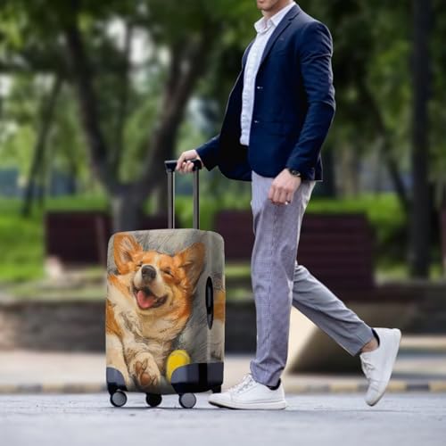 Corgi Dog Pattern Luggage Covers Cartoon Sleepy Puppy Painting Dustproof Anti-Scratch Suitcase Cover Fits 18-32 Inch for Trolley Baggage Hiking Holiday -M3