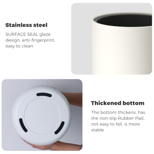 Image of 2.6 Gallon /10L White Bathroom Trash Can, Metal Small Waste Basket, Open Top Rv Garbage Can for Bedroom, Office, Kitchen, Hotel, Toilet (10L White)