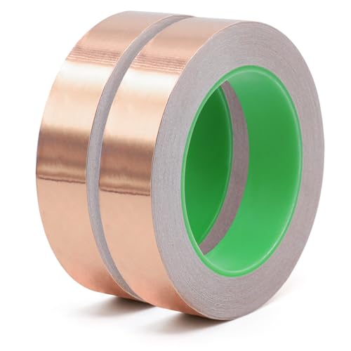 Image of BOMEI PACK Copper Tape 2 Pack 1.97mil x 1inch x 66ft with Conductive Adhesive for Guitars and Shielding, Slugs,Stained Glass, Electrical Repairs, Grounding
