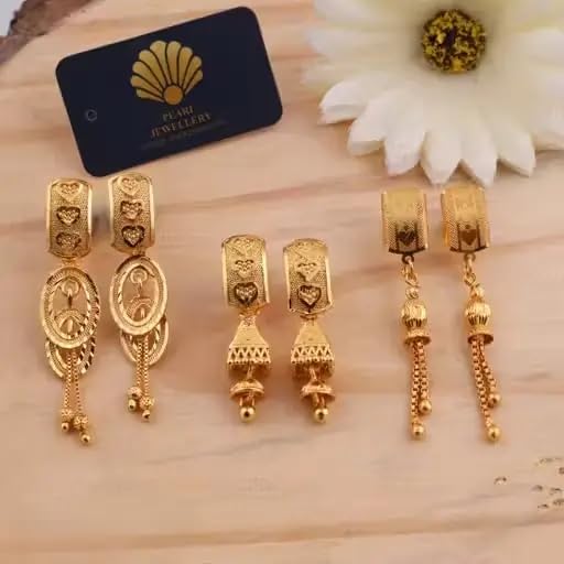 Image of Combo Earrings for Women & Girls - Brass Gold Plated Drop Earrings