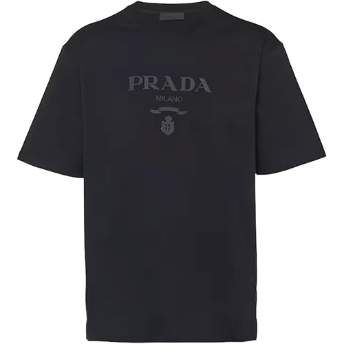 Prada Black Cotton T-Shirt with Embossed Silicone Logo