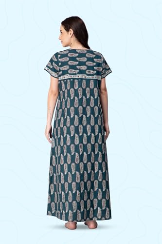 Image of NIHSAMAH Cotton Nighty for Women with Pocket, Premium Printed Long Nighty | Comfortable & Fancy Sleepwear /Nightwear