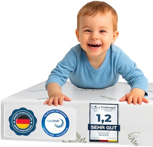 DOLCI SOGNI Matratze 60x120 cm für Babybett und Kinderbett, Atmungsaktive Babymatratze mit Aloe Vera Bezug, Oeko-TEX® & CertiPUR™, 10 cm Höhe
