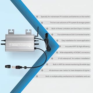 POWLSOJX Micro Grid-Tie Inverter with Battery Storage,Multiple Connection Modes,APP Control,20V-60V PV Input, 36V/48V Battery, 180-265VAC Output (UDM-GS) (1250W)