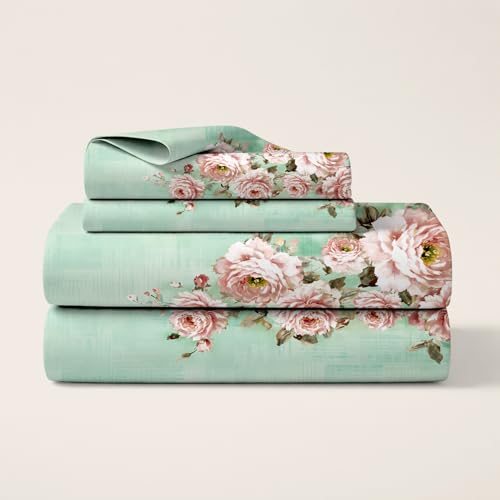 Image of Cloth Fusion Glace Cotton Elastic Fitted Bedsheet Queen Size for Double Bed with 2 Pillow Covers (78X60 inches, Rose Lagoon