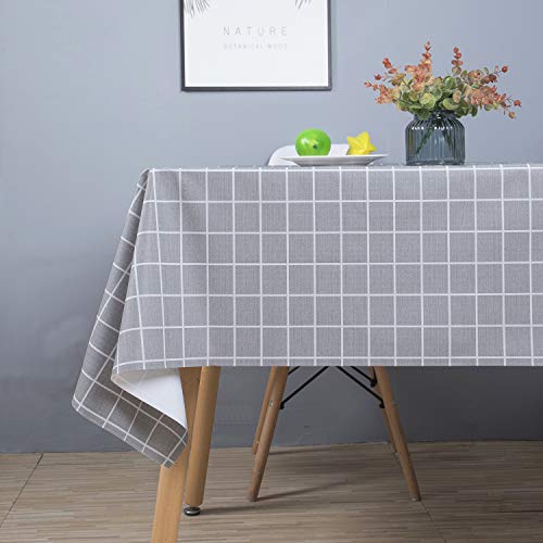 RENMEI Vinyl PVC Tablecloth Wipe Clean Waterproof Table Cloth 140x300 CM Checked Grey