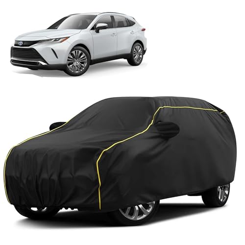 Image of Sulfar 100% Water Resistant Car Body Cover Compatible with Mirror for Toyota Venza (Triple Stitched, Full Bottom Elastic, Black Taffeta with Yellow Piping)