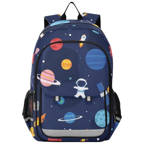 Sac à dos ordinateur enfants bleu foncé avec imprimé planètes de l'espace pour l'école