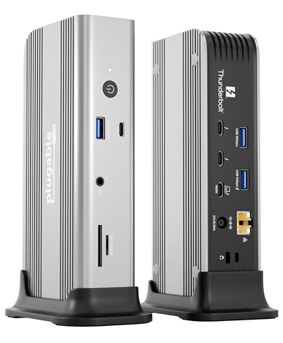 Plugable Thunderbolt 5 Dock: 140W Power Delivery, Up to Dual 6K@60Hz for Mac, Up to Dual 8K for Windows, Supports 80/120Gbps, 3X Thunderbolt 5 Ports, 2.5GbE, Driverless Connectivity (TBT-UDT3)