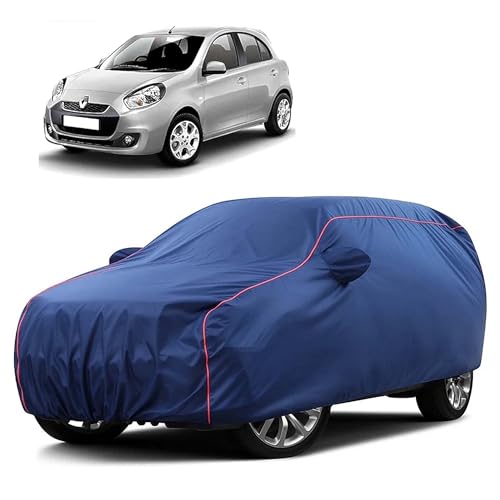 Image of Sulfar 100% Water Resistant Car Body Cover Compatible with Mirror for Renault Pulse (Triple Stitched, Full Bottom Elastic, Blue Taffeta with Red Piping)
