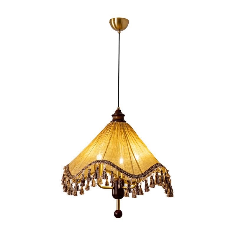 Lustre restaurant rétro E27 à hauteur réglable en noyer et tissu