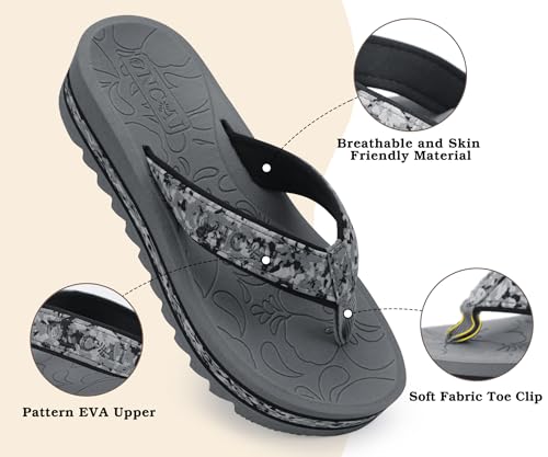 Image of ONCAI Flip Flops for Women, Fashion Printed Platform Sandals Woman with Arch Support Yoga Mat Cushion, Lightweight Summer Beach Outdoor Chunky Non-Slip Rubber Soles US Size 5-11