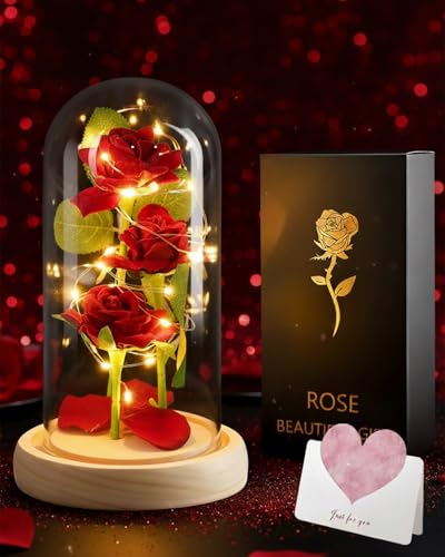 ViKKent Geschenke für Frauen Muttertagsgeschenke für Mama Schöne und das Biest Roses Ewige Rose im Glas mit LED-Licht Galaxy Rose Blume Geschenk Schöne Geschenke für Mama Oma Frauen Geburtsta