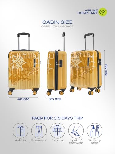 Image of Safari Scrib Cabin 8 Wheels 55cm Carry on Trolley Bag Hard Case Polycarbonate 360 Degree Wheeling System Luggage, Trolley Bags for Travel, Suitcase for Travel, Amber Dune Printed