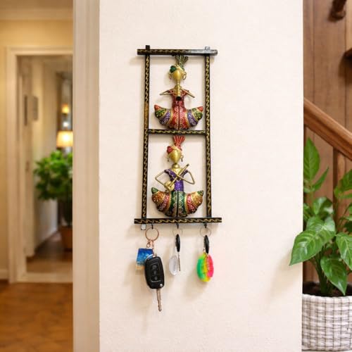 Image of Framing Hub - Handcrafted Iron Metal Multicolor Wall Art Sardar Musician Frame With Keyholder for Home Decor | Traditional Tribal Musical Wall Hanging for Living Room, Office & Hall