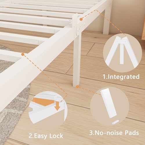 Image of 14 Inch King Bed Frames, Metal Bed Frame with Head Board, No Box Spring Needed, Heavy Duty Steel, Anti-Slip Mattress Stoppers, Noise Free, Round Corner Legs, Easy Assembly, White