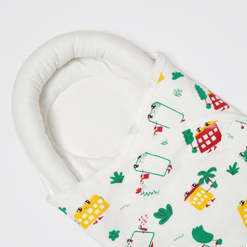 Image of TIDY SLEEP Baby Swaddle Wrappper Adjustable for Newborn || 100% Cotton Soft || Newborn Blanket for 0-3 Months (White Wild City)