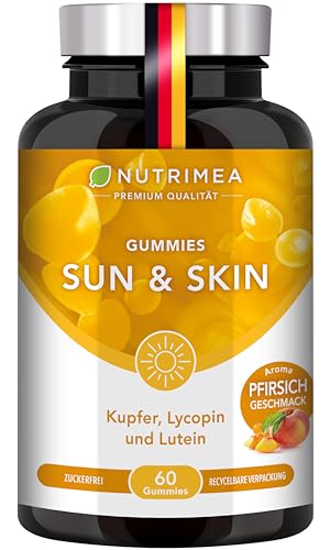 Sun & Skin Gummies - Bräune + Hautschutz 2in1 - Mit Vitamin A, E und Antioxidantien - 100% Vegan & Ohne Zucker - Nutrimea - Premium Qualität
