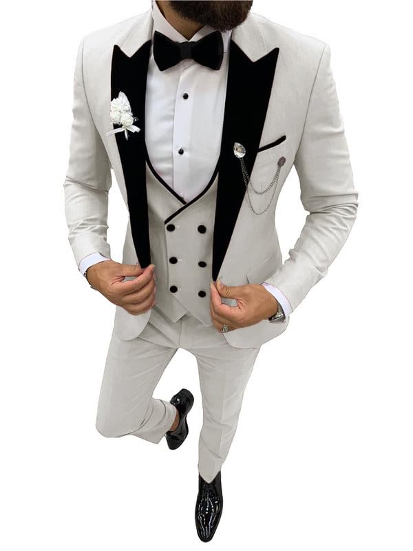 Prom Suits for Men 2026 Slim Fit Formal Suits for Men Velvet Lapel Wedding Dress Jacket Set STXZ004