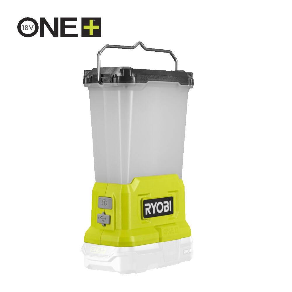 RYOBI - Lanterne LED Sans Fil 18V ONE+ RLL18-0 – Port de chargement USB, Eclairage diffus 360, Compacte et Puissante – Éclairage pour Camping, Atelier, Garage, Bricolage – Batterie Non Incluse