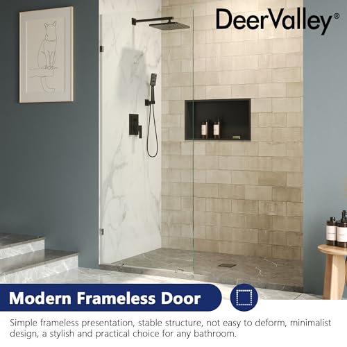 Image of DeerValley 32 inchx78 inch Frameless Shower Glass Panel, Chrome | 3 /8'' Thick Tempered Glass, Stainless Steel Clamps, Reversible Installation, Easy to Clean