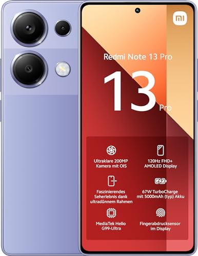 XIAOMI Redmi Note 13 Pro Smartphone, 12+512GB, Handy ohne Vertrag, 6,67' FHD+ AMOLED Display, 5.000...