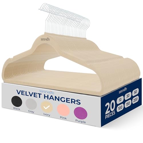 Image of SereneLife Velvet Hangers - 20 Pack, Slim & Space Saving for Closets