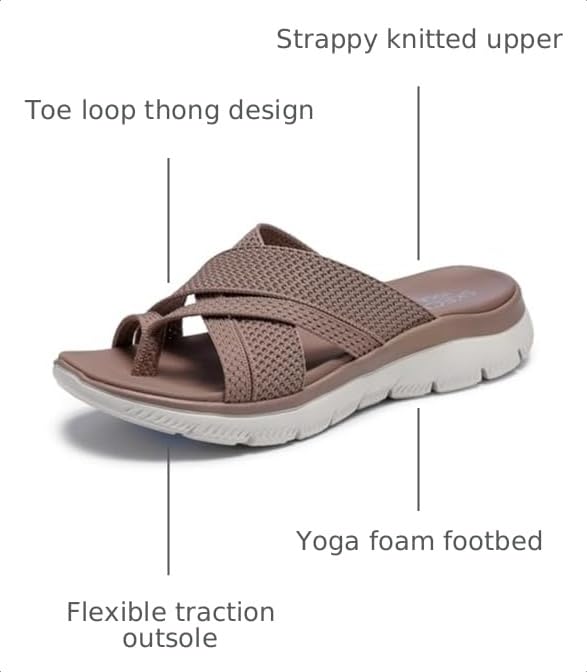 Image of Skechers Women's Summits - Fantasy Walk | Yoga Foam Cushioned Footbed, Machine Washable, Vegan, Knit Strappy Upper, Flexible Traction Outsole, Flip Flop, Thong Sandal