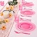 WDF 25 Guest Pink Plates with Pink Plastic Silverware&Pink Cups-Neon Clear Disposable Dinnerware include 50 Plates,25Forks, 25 Knives, 25 Spoons,25 Plastic Cups for Party and Baby Shower