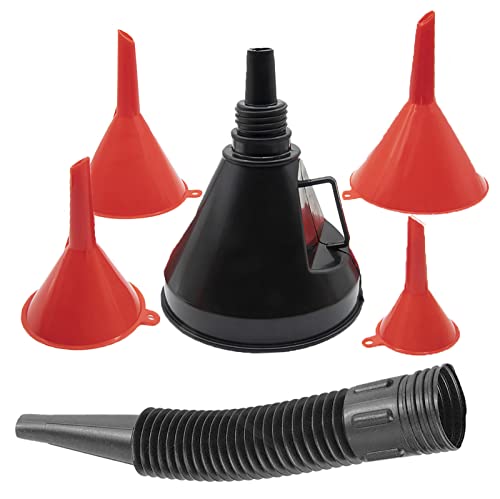 Multi-Ffunctional Plastic Funnel Oil Funnel And 4-Piece All Purpose Wide-Mouth Bright Orange Plastic Funnel Set For Cars And Motorcycles, Engine Oil, Liquid, Diesel, Kerosene And Gasoline (5Pcs) #TOP6
