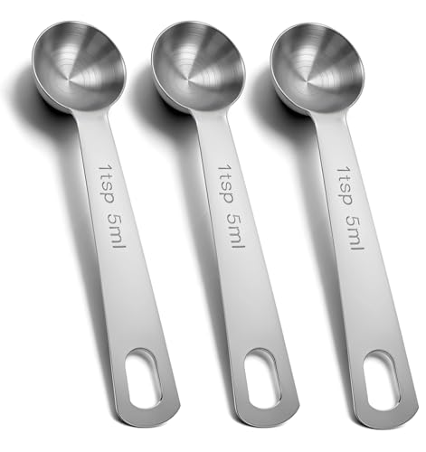 1 Teaspoons Measuring Spoon, ValueBargain 3 Pcs Stainless Steel Short Design Kitchen Tools for Precise Cooking, Baking and Spices Measurement, 5ml