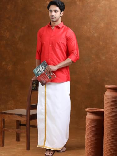 Image of Tattva Men Silk Blend Ethnic Shirt | Traditional South Indian Wear for Wedding, Festivals & Casual Wear
