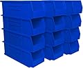 Akro-Mils 30234 AkroBins Plastic Storage Bins, Space-Saving Stackable Bins for Garage, Pantry, Craft Organization, 15" x 5" x 5", Blue, 12-Pack