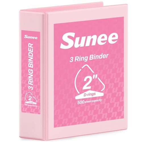 SUNEE 3 Ring Binder 2 Inch Clear View PVC-Free (Fit 8.5x11 Inches) for School or Office Pink 1 Pack