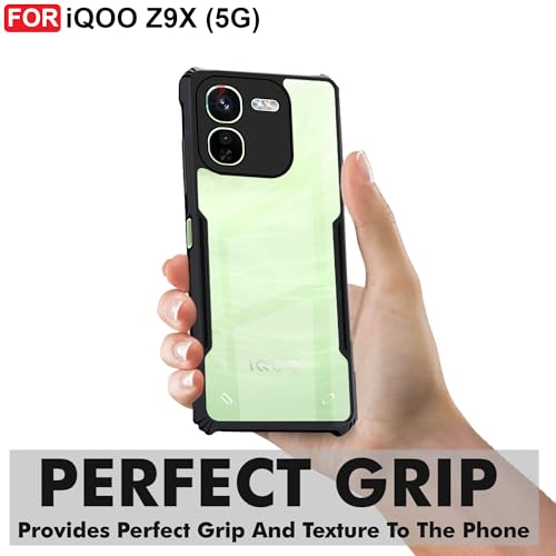Image of CEDO Backcover for iQOO Z9X (5G) | Camera Protection Shockproof Bumper-Edge | Acrylic Crystal Clear 360 Degree Protection TPU+PC | Transparent Eagle Back Case Cover (Black)