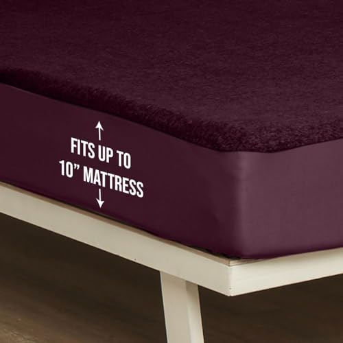 Image of Wakefit Cotton Feel Ultra Soft Waterproof Mattress Protector|Breathable - Hypoallergenic Mattresses Cover 72 inch x 36 inch - Single, Beetroot, Purple