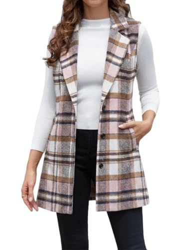 Image of IDEALSANXUN Plaid Vest for Women Fall Winter Sleeveless Blazer Jackets