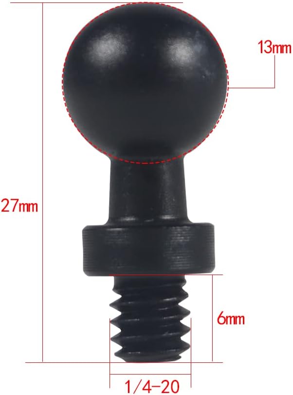 13mm/15mm/17mm Ball Head Mount 1/4" Screw Adapter for Camera Phones GPS Holder Part Photography (13MM Ball Head)