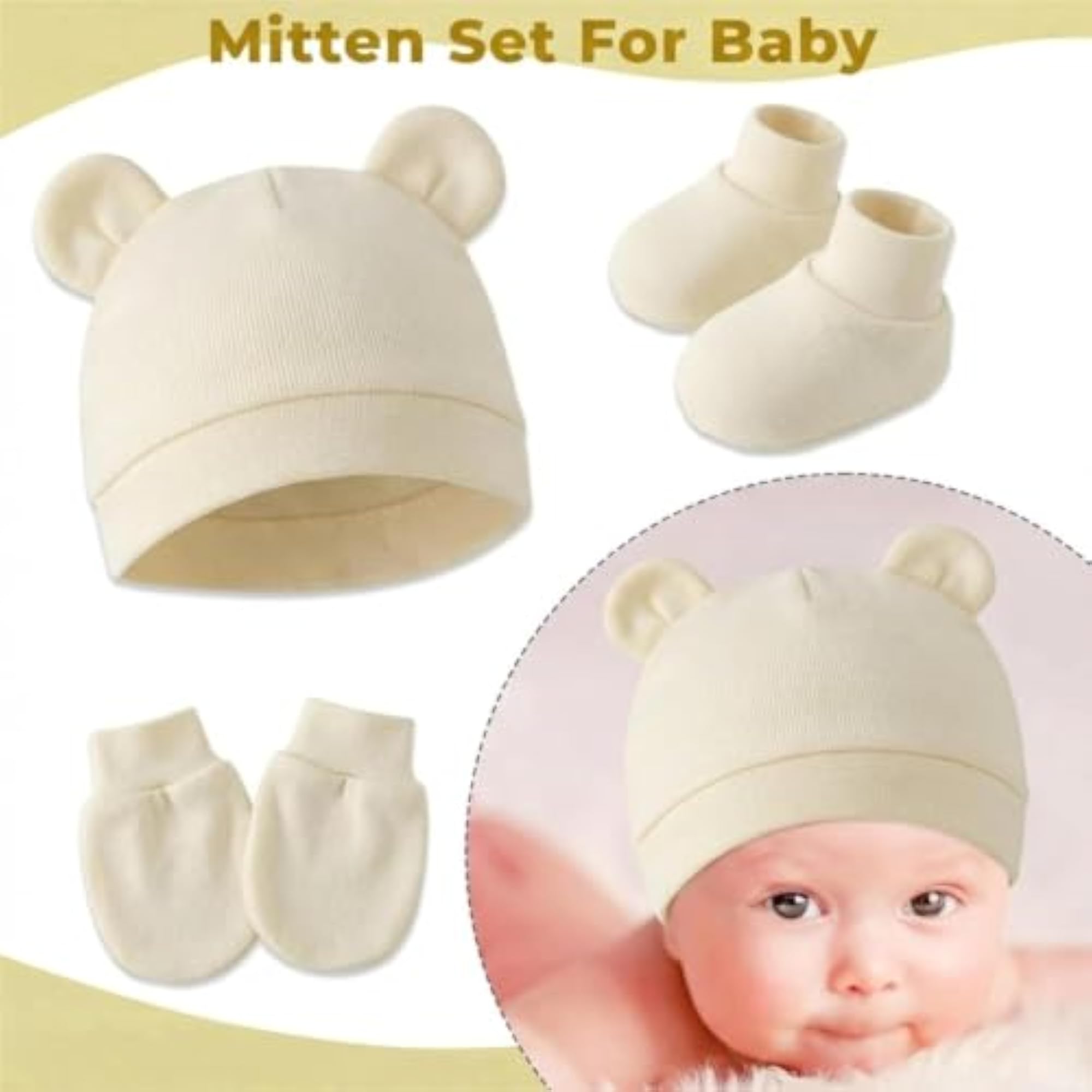 Newborn Cap Mittens and Booties Set for 0-3 Months