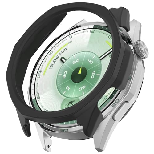OUZAN Funda protectora compatible con Huawei Watch GT 6 de 46 mm, carcasa rígida de policarbonato, ajuste cómodo, resistente a los arañazos (negro)