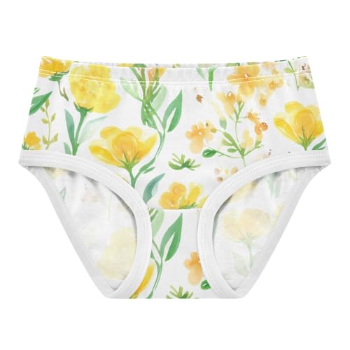 Personalized Girls Underwear Toddler 2t Cotton Panties for Girl Wildflowers Green Leaves Yellow Kids Briefs Undies